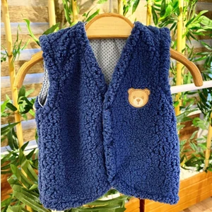 Renkli Puset Peluş Polar Bebek Yelek Wellsoft Ayı