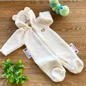 Renkli Puset Peluş Polar Bebek Tulum Wellsoft Ayı Ekru