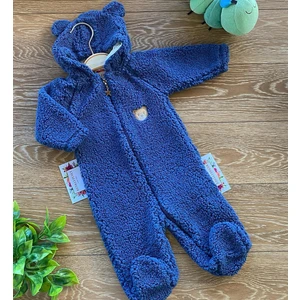 Renkli Puset Peluş Polar Bebek Tulum Wellsoft Ayı Mavi
