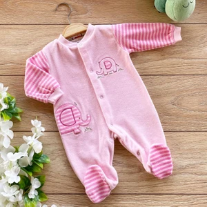 Renkli Puset Kadife Bebek Tulum Fil Ekru Pembe Mavi