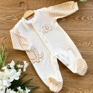 Renkli Puset Kadife Bebek Tulum Fil Ekru Pembe Mavi