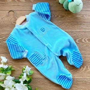 Renkli Puset Kadife Bebek Tulum Fil Ekru Pembe Mavi