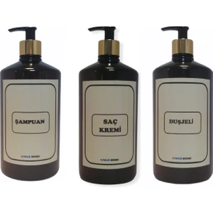Amber Cam Görünümlü Plastik Sabunluk Şişesi 1000ML Etiketli 3 Adet Boş