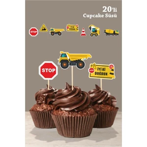 Neşeli Günlerim Neseligünlerim Iş Makinaları Cupcake Süsü Kürdanlı *kalın Kağıt