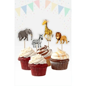 Neşeli Günlerim Safari Doğum Günü Cupcake Kürdan Süs **kalın Kağıt