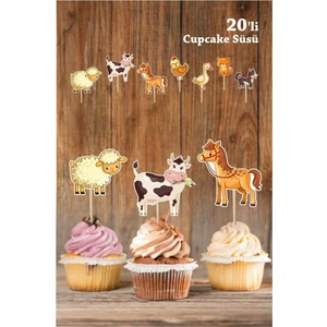 Neşeli Günlerim Çiftlik Hayvanları Cupcake Kürdan Süsü ** Kalın Kağıt