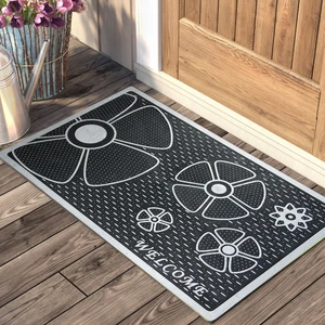 My Floor Welcome Yazılı Çiçek Desenli Kauçuk Kapı Önü Paspası