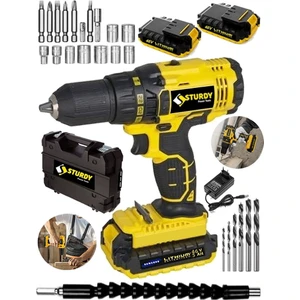 Power Tools 46VF 5mah Li̇tyum Çift Akülü New Seri̇ Şarjlı Vidalama Matkap 27 Parça Uç Setli