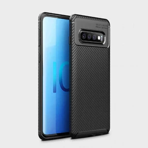 Samsung Galaxy S10 Plus Kılıf Kamera Korumalı Karbon Desenli Slim Fit Leke Tutmaz Silikon Kapak