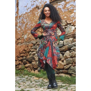 Los Banditos Asimetrik V Yaka Beli Bağlamalı Uzun Kollu Elbise