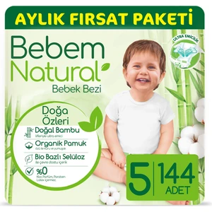 Bebem Natural Bebek Bezi 5 Beden Junior Aylık Fırsat Paketi 144 Adet