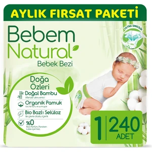 Bebem Natural Bebek Bezi 1 Beden Yenidoğan Aylık Fırsat Paketi 240 Adet