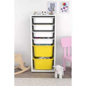 2 Büyük 4 Küçük Sarı Beyaz Sepetli Oyuncak Dolabı