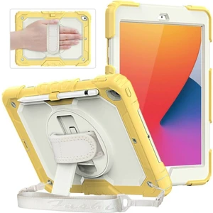 iPad 2019/2020 10.2" 7. 8. Nesil Strap, Kalemlikli Tablet Kılıfı Darbeye Dayanıklı Askılı 360° Dönebilen El Kayışlı Kılıf