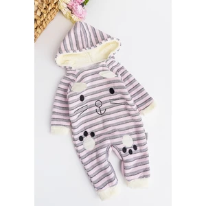 Tavşan Figürlü Kapüşonlu Içi Peluş Kız Bebek Tulum