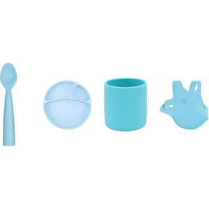 Oioi 4'lü Set Porsiyon Tabak Mavi, Kaşık Mavi, Bardak Mavi, Önlük Mavi
