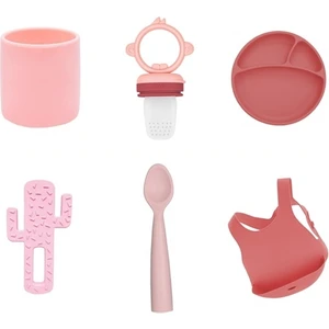Oioi 6'lı Set Bardak Pembe, Püre Pembe, Tabak Bordo, Kaktüs Pembe, Kaşık Pembe, Önlük Bordo
