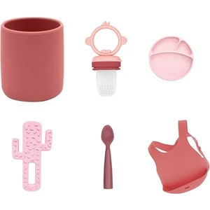 Oioi 6'lı Set Bardak Bordo, Püre Pembe, Tabak Pembe, Kaktüs Pembe, Kaşık Bordo, Önlük Bordo