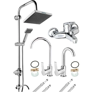 Armilla Armatür Lüx 4’lü Set Robot Yağmurlama Tepe Duş Seti - Banyo - Lavabo - Mutfak Eviye Musluğu Bataryası Çift Su Girişli