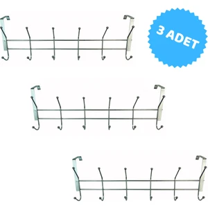3 Adet, Uçar Metal, Amerikan Tip Kapı Arkası Askısı, Krom Askı, 12 Topçuklu