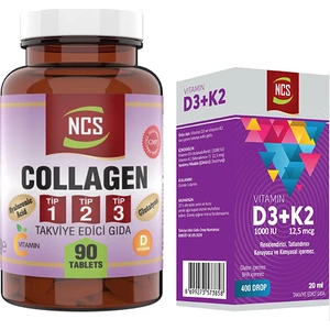 Kollajen Tip 1-2-3 Vitamin C & E 1000 Mg 90 Tablet & Ncs Vitamin D3 + K2 Damla 20 ml