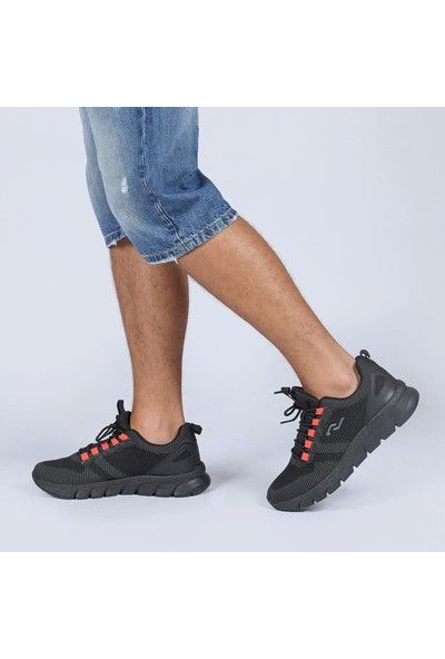 JUMP 26488 Siyah - Turuncu Erkek Günlük Rahat Yürüyüş Koşu Sneaker Spor Ayakkabı