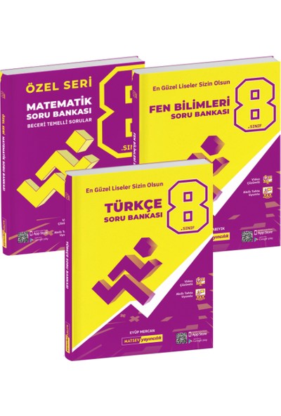 Matsev Yayıncılık 8. Sınıf Matematik Özel Seri + Fen Bilimleri + Türkçe Soru Bankası