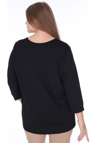 Lir Kadın Büyük Beden Uzun Kol V Yaka Payet Detay Bluz Siyah L2316