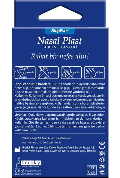 Stopever Nasal Plast Burun Plasteri -Büyük Boy 6 Adet (6X10 Plaster)