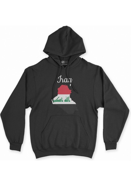 Cix Iran Haritalı ve Bayraklı Siyah Kapşonlu Sweatshirt Hoodie