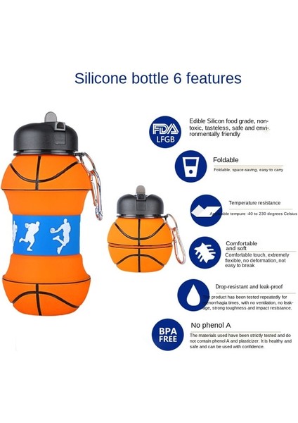 550ml Basketbol Şeklinde Çocuk Su Matarası - Turuncu (Yurt Dışından)