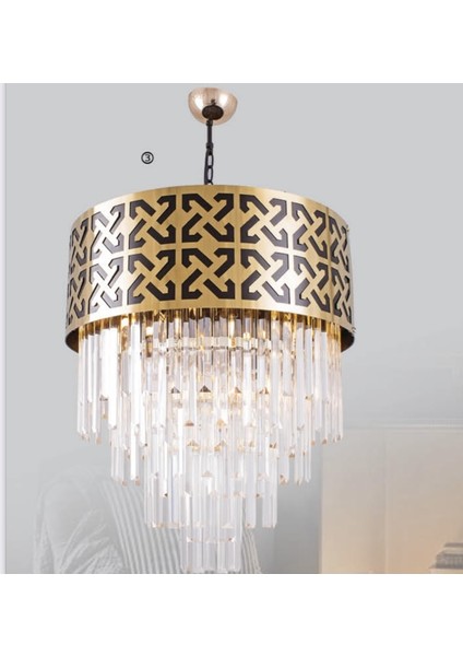 Yuvarlak Metal Gold Desenli̇ Kri̇stal Taşlı Avi̇ze