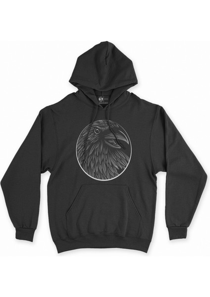 Cix Yuavarlak Kara Kartal Siyah Kapşonlu Sweatshirt Hoodie