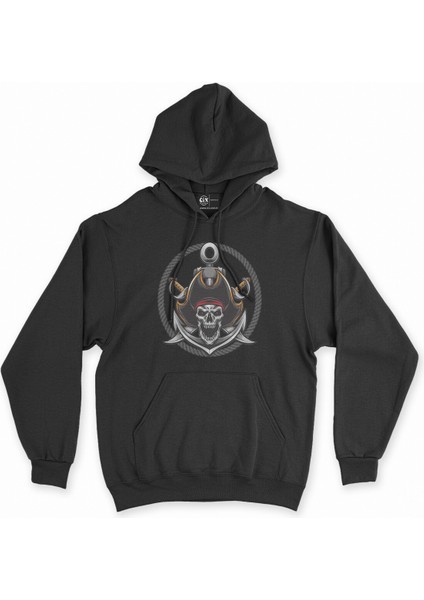 Cix Kuru Kafa Korsan Logo Siyah Kapşonlu Sweatshirt Hoodie