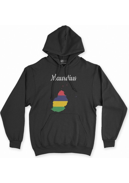 Cix Mauritius Haritalı ve Bayraklı Siyah Kapşonlu Sweatshirt Hoodie