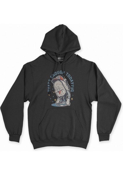 Cix Enough Today Yorgun Siyah Kapşonlu Sweatshirt Hoodie