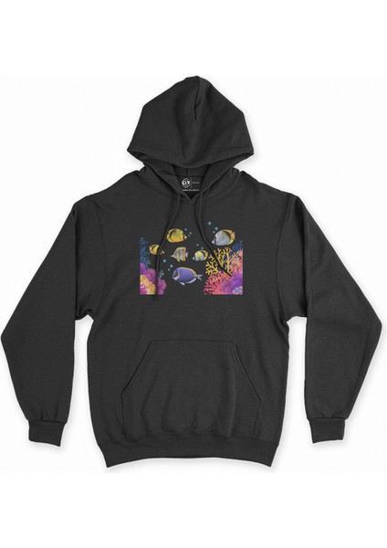 Cix Deniz Akvaryumu Siyah Kapşonlu Sweatshirt Hoodie
