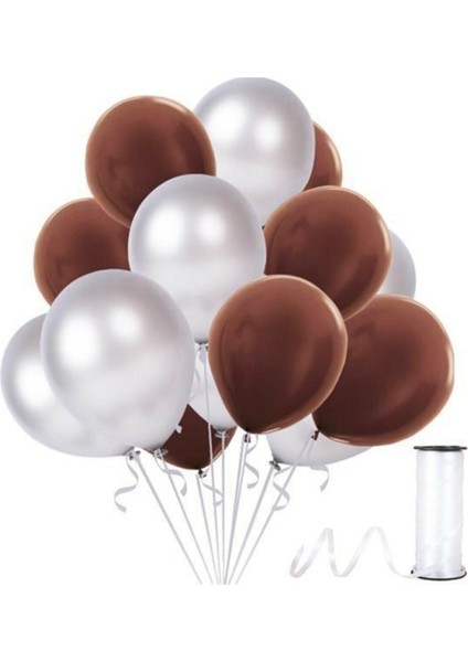 Kahverengi - Gümüş Metalik Balon 15 Adet