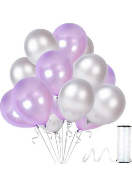 Lila-Gümüş Metalik Balon 20 Adet