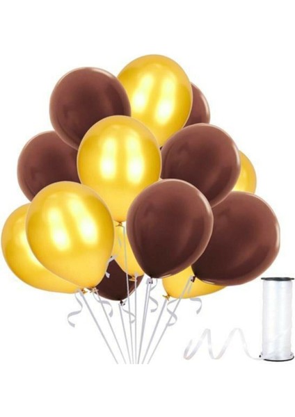 Kahverengi - Gold Metalik Balon 25 Adet
