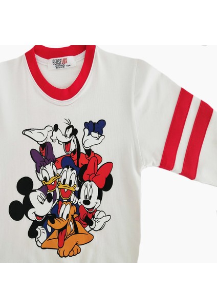 Disney Baskılı Kız-Erkek Çocuk  Bisiklet Yaka Beyaz Penye Sweatshirt ()