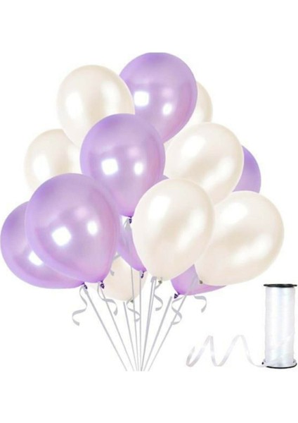 Beyaz Lila Metalik Balon 30 Adet