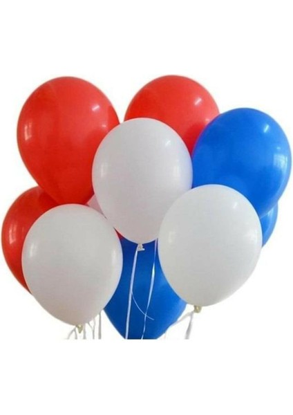 Kırmızı Beyaz Koyu Mavi Metalik Balon 30 Adet