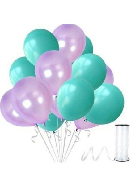 Su Yeşili Lila Metalik Balon 100 Adet+ 5 mt Balon Zinciri