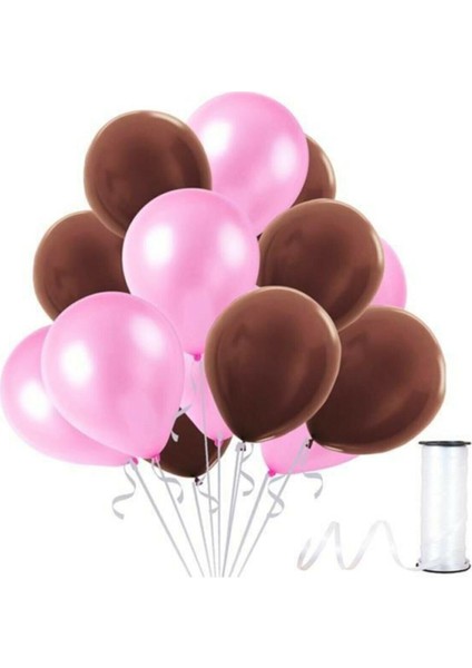 Kahverengi Pembe Metalik Balon 100 Adet+ 5 mt Balon Zinciri
