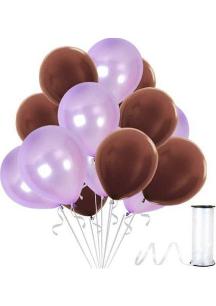 Kahverengi Lila Metalik Balon 100 Adet+ 5 mt Balon Zinciri