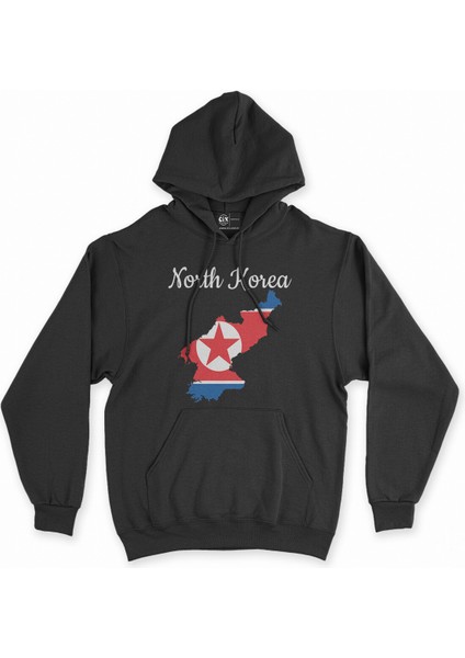 Cix Kuzey Kore Haritalı ve Bayraklı Siyah Kapşonlu Sweatshirt Hoodie