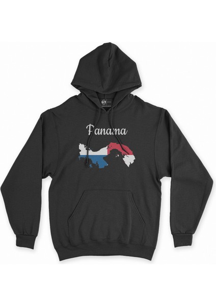 Cix Panama Haritalı ve Bayraklı Siyah Kapşonlu Sweatshirt Hoodie