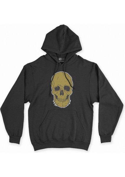 Cix Beyaz Kuru Kafalı Siyah Kapşonlu Sweatshirt Hoodie