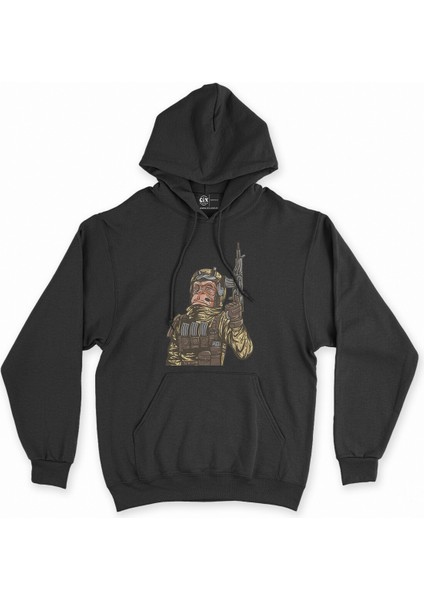 Cix Silahlı Maymun Siyah Kapşonlu Sweatshirt Hoodie